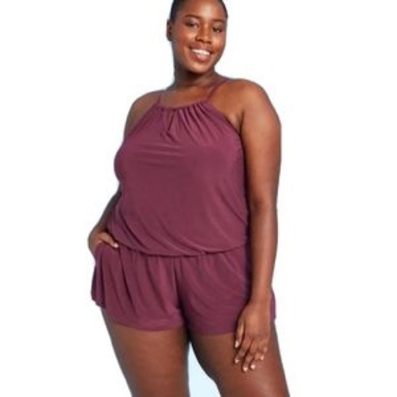 NEW AQUA GREEN Women's High Neck Swim Romper
 Sz 16W - Picture 1 of 6